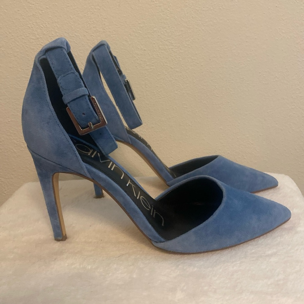 Calvin Klein Sky Blue Hilda Suede Heels 6.5